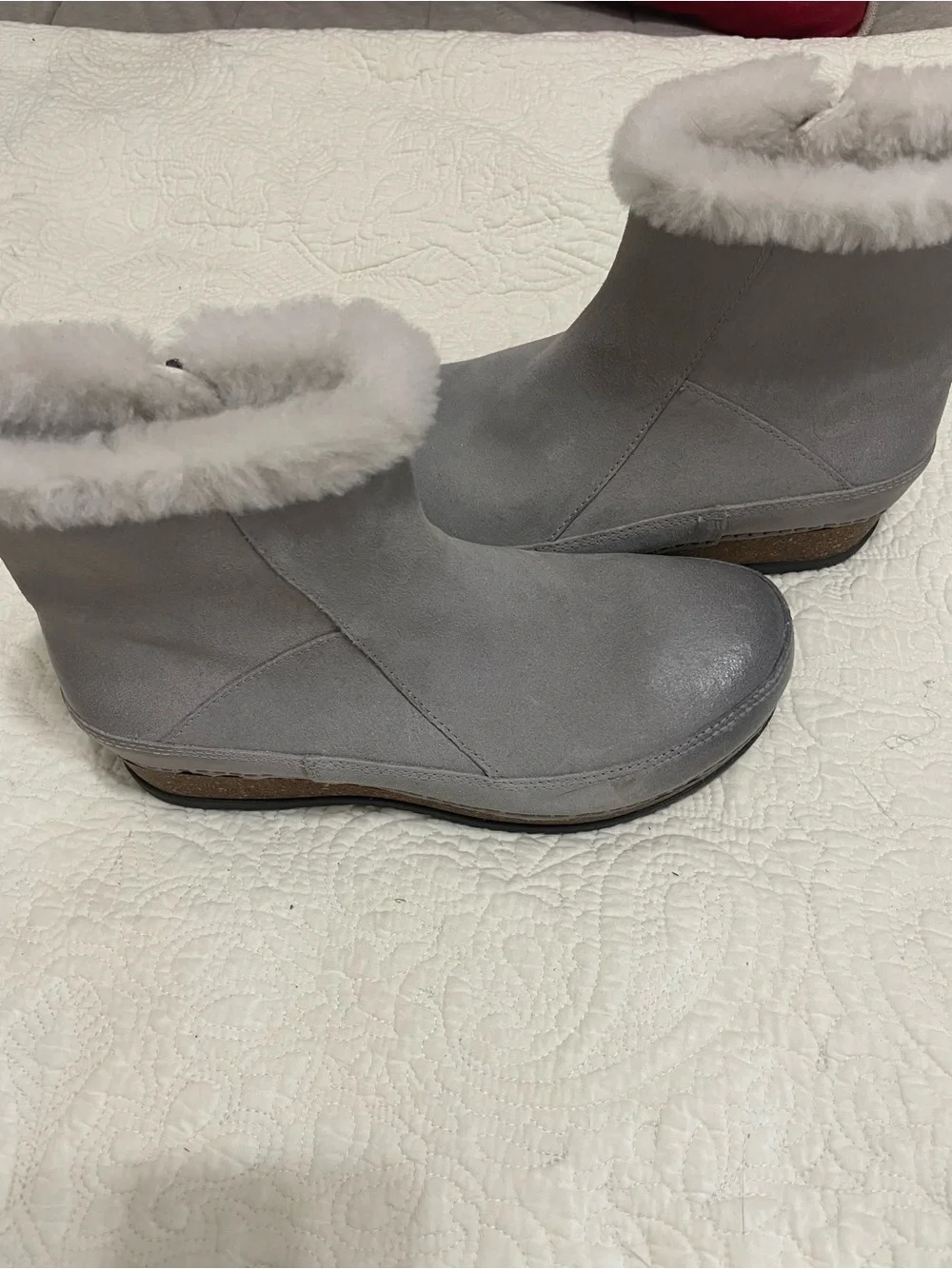 Dansko Gray Suede Ankle Boots with Shearling Collar -Size 38